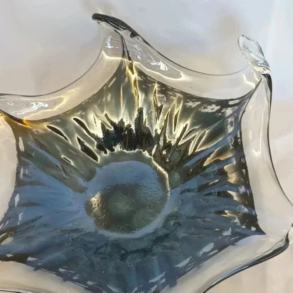 Hand Blown Murano Style Art Glass Bowl Dish Blue Metallic - Picture 3 of 5
